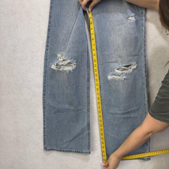BP Jeans Womens 28 Blue Distressed Wide Leg High Rise Ripped Denim Pants - Picture 6 of 11